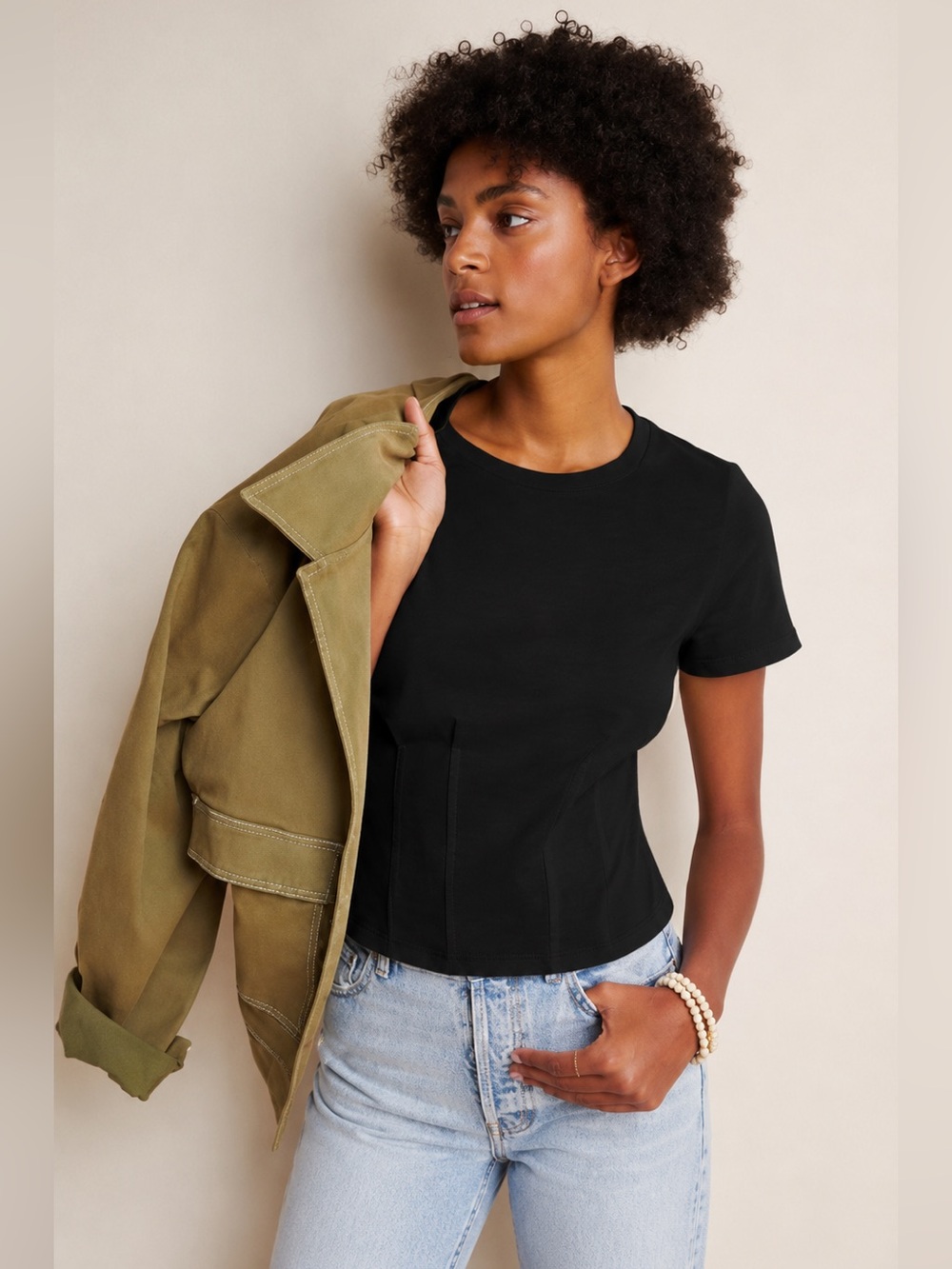 Anthropologie Eri + Ali Structured Black Crop T shirt | M